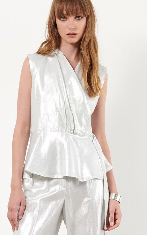 B.YU Blusa laminata scollo a.v