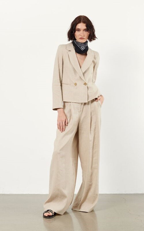 B.YU Pantalone a palazzo in lino
