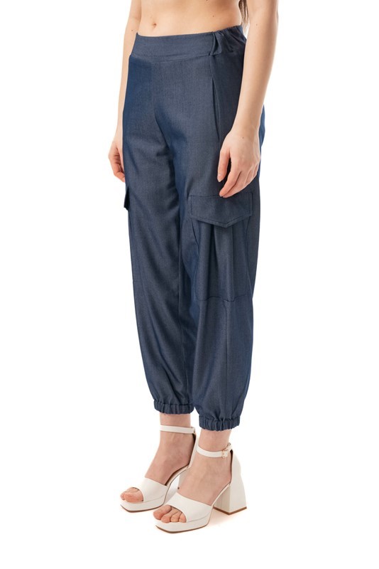 SPAGO DONNA Pantalone jeans con tasconi laterali ed elastico sul fondo