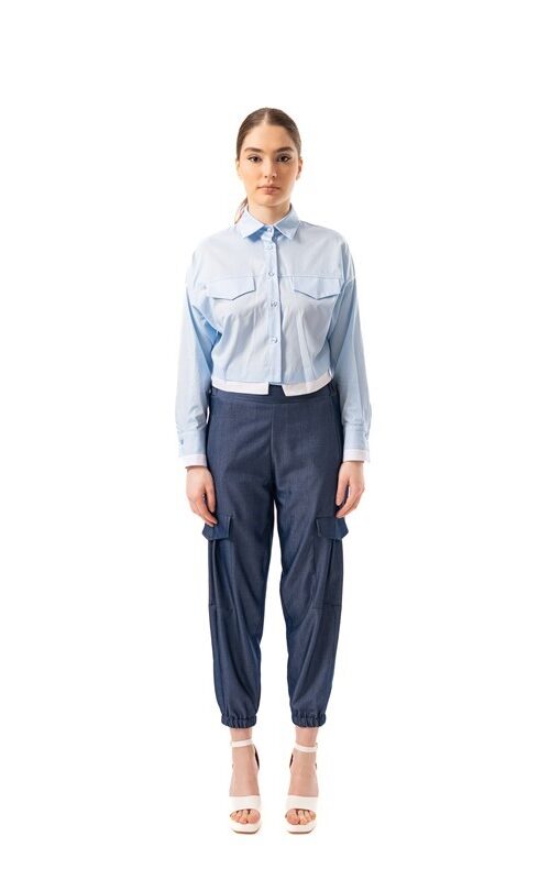 SPAGO DONNA Pantalone jeans con tasconi laterali ed elastico sul fondo