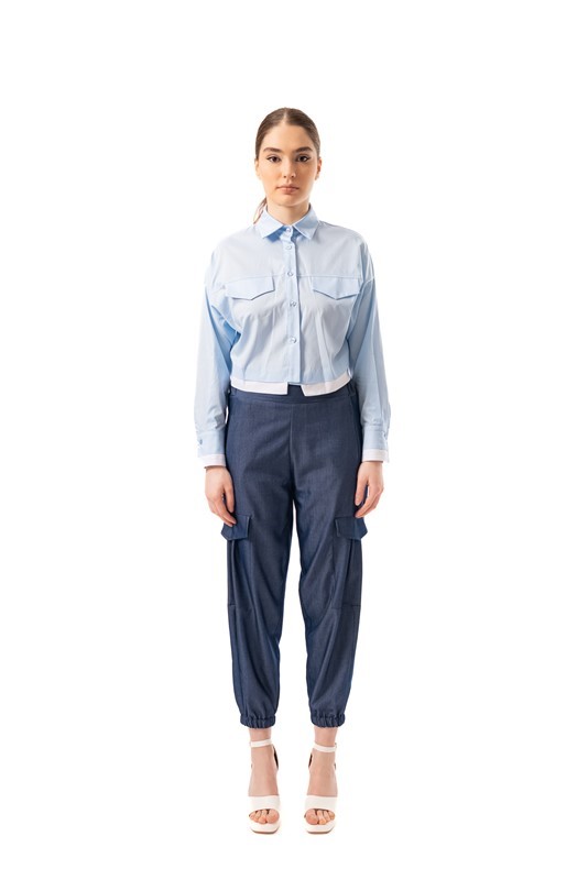 SPAGO DONNA Pantalone jeans con tasconi laterali ed elastico sul fondo