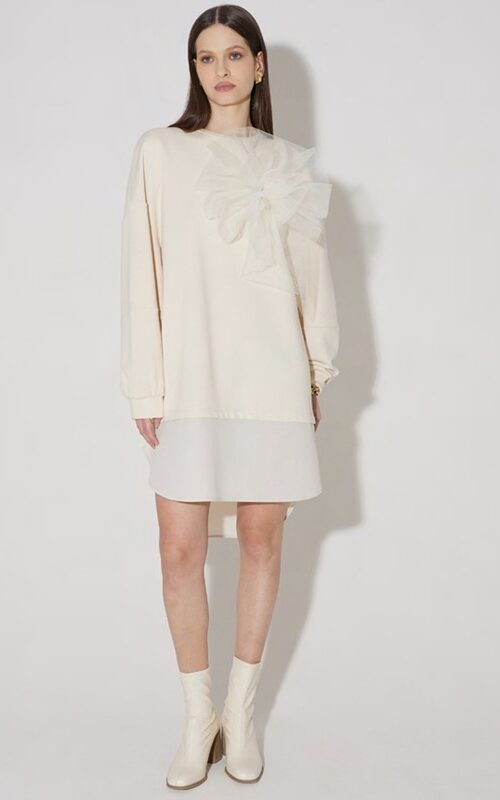 OVER-D WOMAN Abito mini in felpa con fiore in tulle