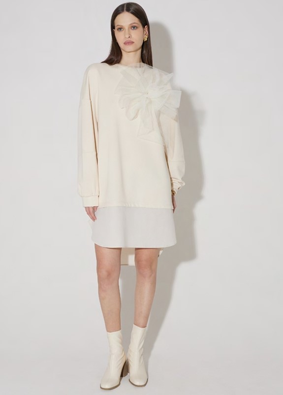 OVER-D WOMAN Abito mini in felpa con fiore in tulle