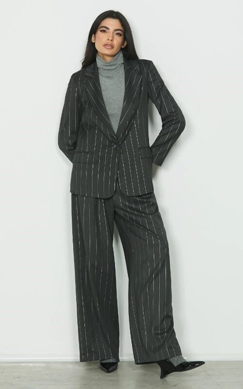 RELISH Pantalone a vita alta gessato con inserti lurex