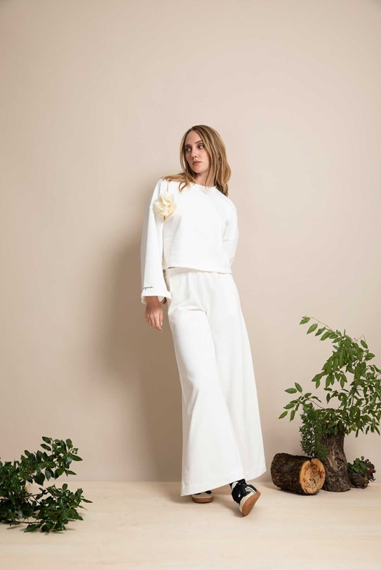 PEPE ROSA Pantalone a palazzo in felpa crop