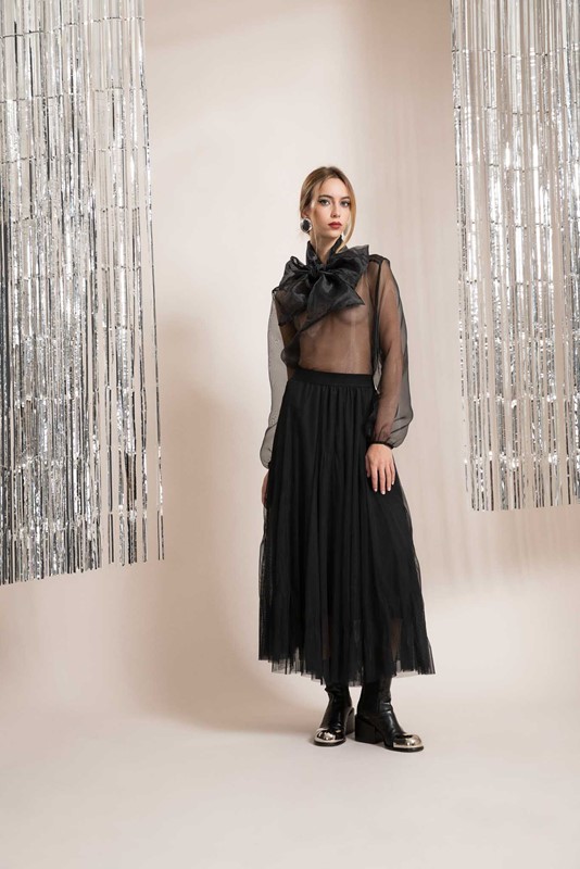PEPE ROSA Blusa in organza con fiocco