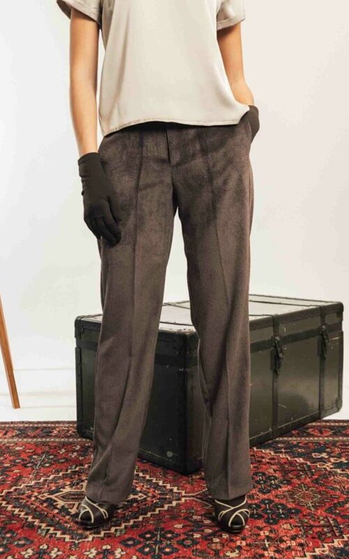 SPAGO DONNA Pantalone gamba dritta in velluto a coste