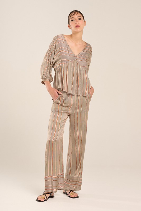 B.YU Pantalone a righe in viscosa