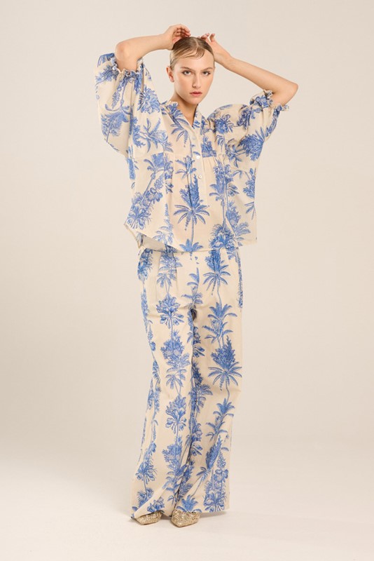 B.YU Pantalone mussola palme in cotone