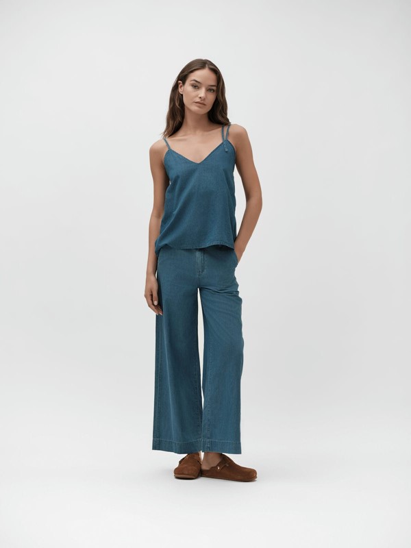 WHITE WISE Canotta chambray a bretelline con fiocco
