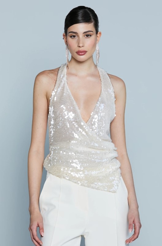 RELISH Top incrocio scollo dietro full paillettes