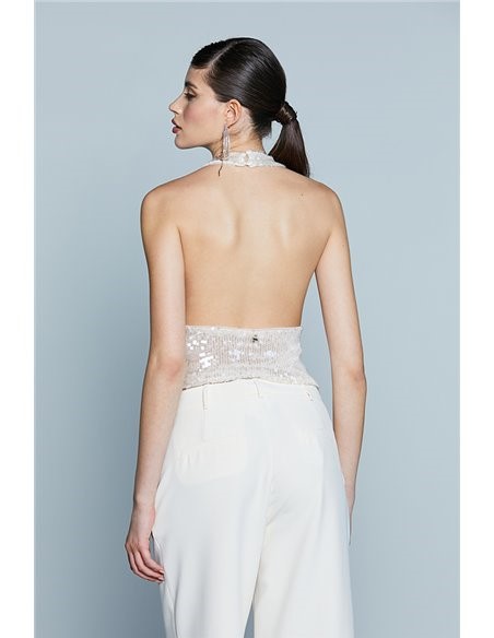 RELISH Top incrocio scollo dietro full paillettes