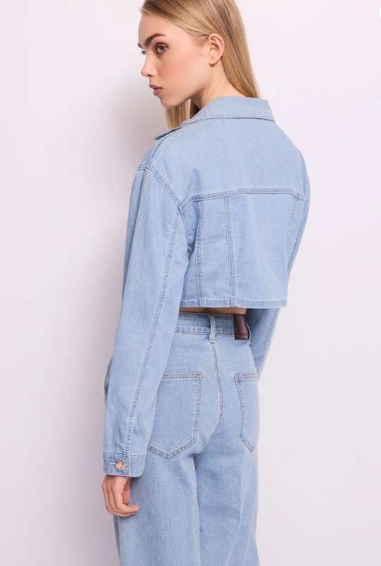 DENNY ROSE Giubbino in denim cropped con rosa in denim