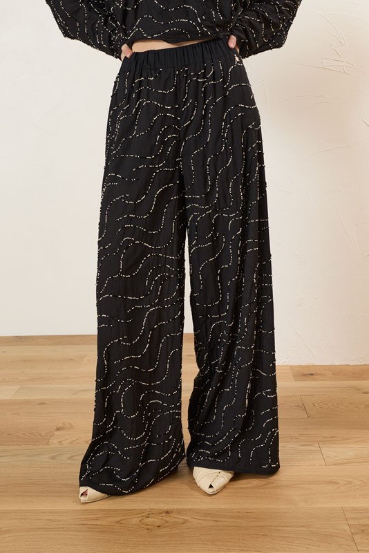 SOUVENIR Pantalone in cotone con ricamo perline