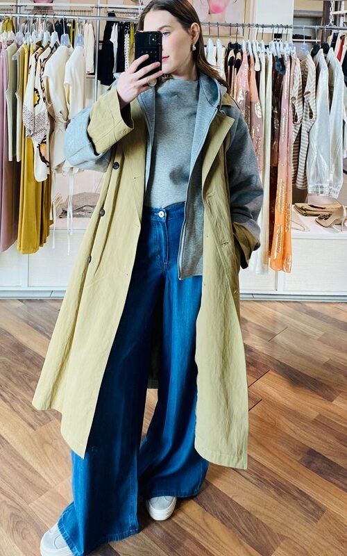 LES JOLIES NANAS Cappotto lungo trench con dettaglio in felpa