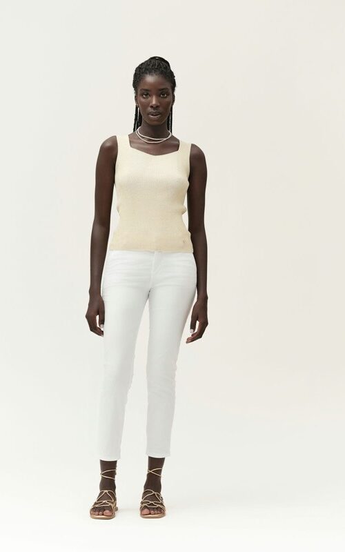 WHITE WISE Pantalone con risvolto e tasca america rasatello