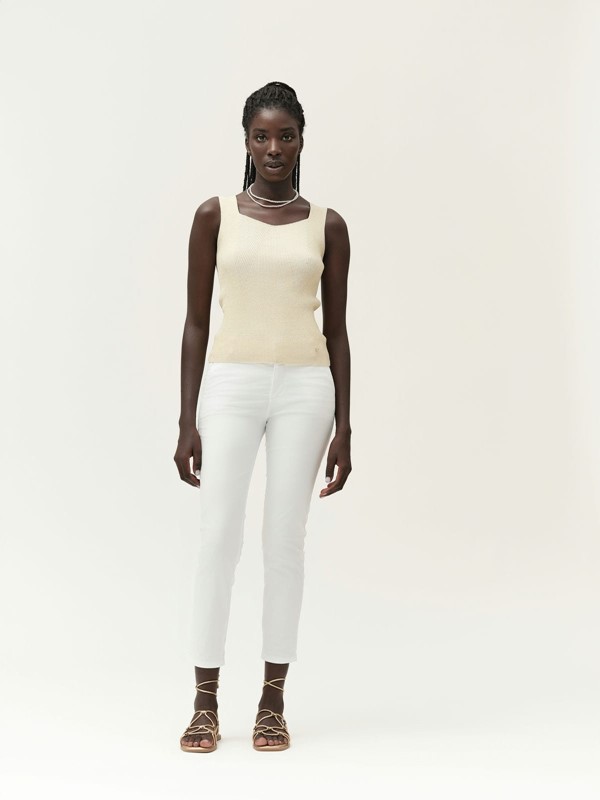 WHITE WISE Pantalone con risvolto e tasca america rasatello