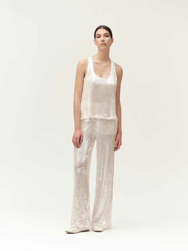 WHITE WISE Pantapalazzo in paillettes