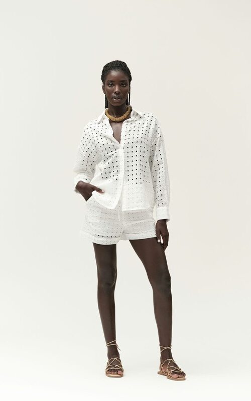 WHITE WISE Pantaloncini con coulisse in pizzo sangallo