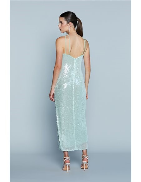 RELISH Abito lungo in paillettes con bretelle in tulle