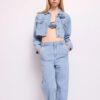 DENNY ROSE Giubbino in denim cropped con rosa in denim