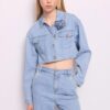 DENNY ROSE Giubbino in denim cropped con rosa in denim