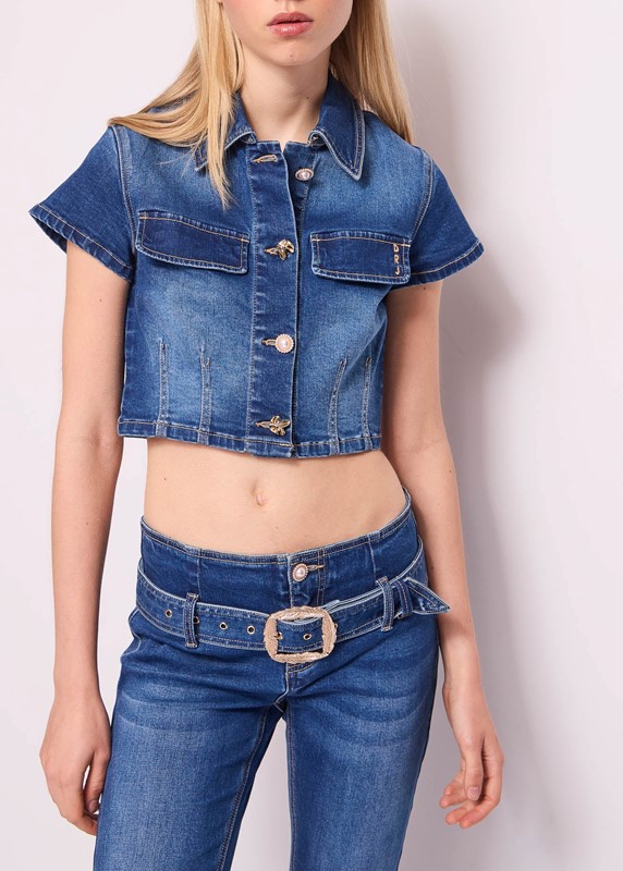 DENNY ROSE Blazer in denim con bottoni gioiello