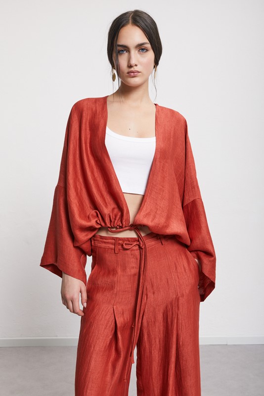 OTTOD'AME Camicia cardigan in lino satinato