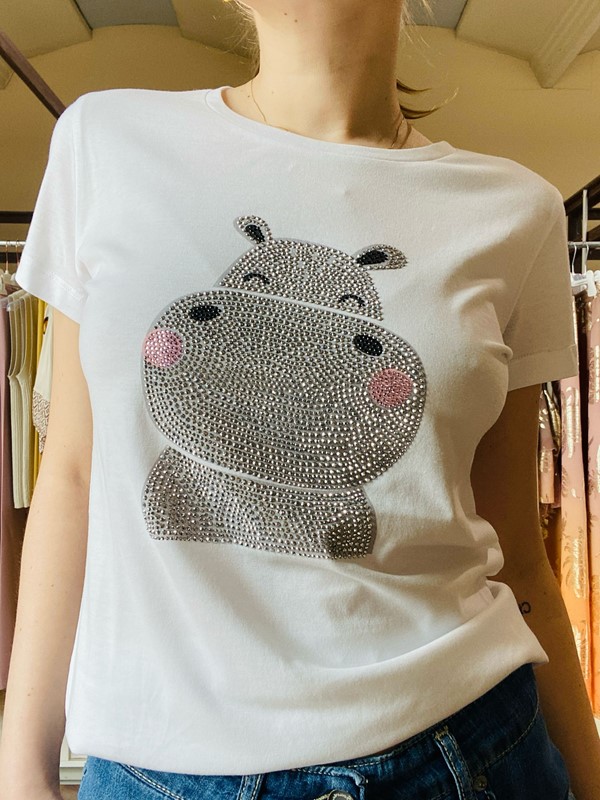IM 70 T-shirt in cotone con disegno ippopotamo