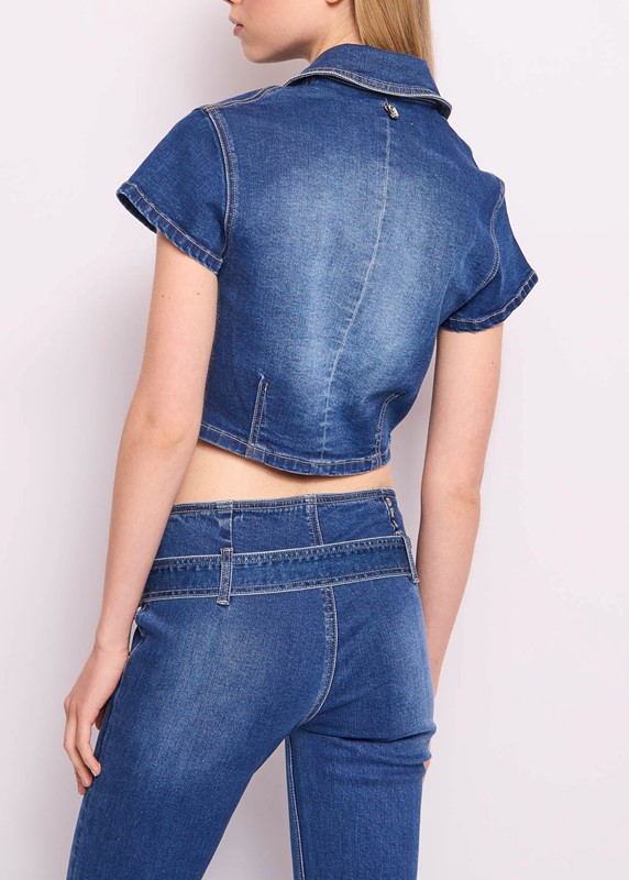 DENNY ROSE Blazer in denim con bottoni gioiello