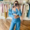 DENNY ROSE Giubbino in denim cropped con rosa in denim
