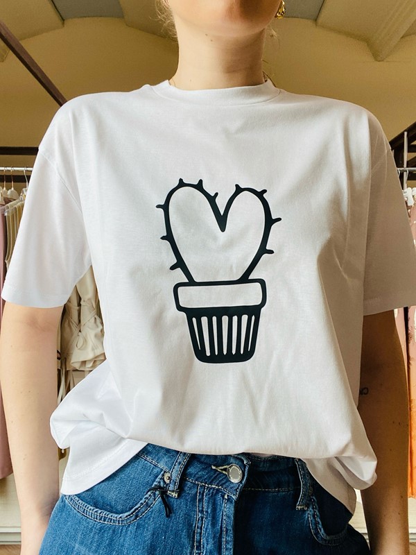 IM 70 T-shirt in cotone con disegno cactus a forma di cuore