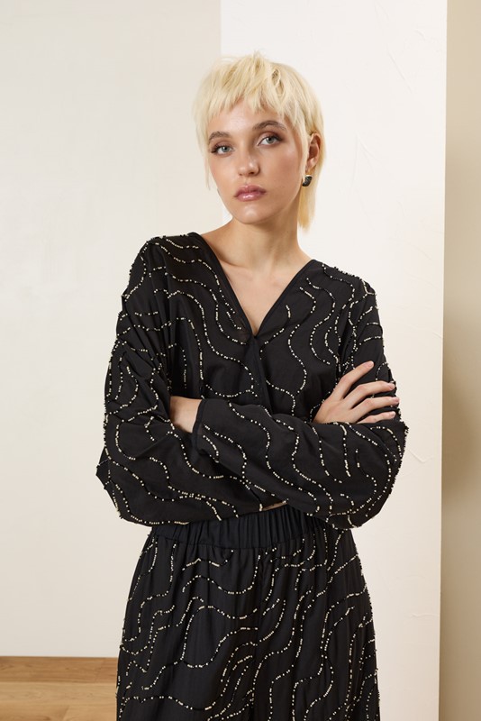 SOUVENIR Blusa in cotone con ricamo perline