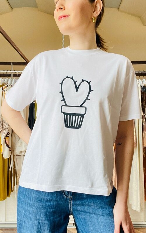 IM 70 T-shirt in cotone con disegno cactus a forma di cuore