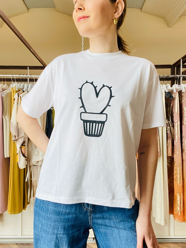 IM 70 T-shirt in cotone con disegno cactus a forma di cuore