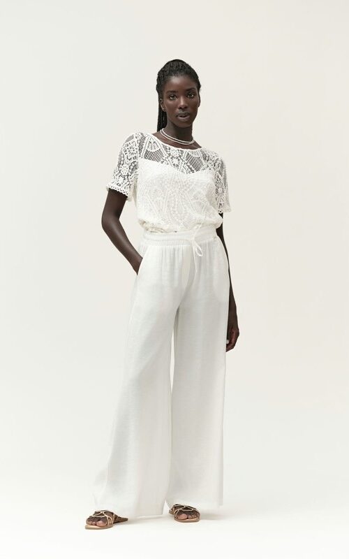 WHITE WISE Pantalone ampio con coulisse