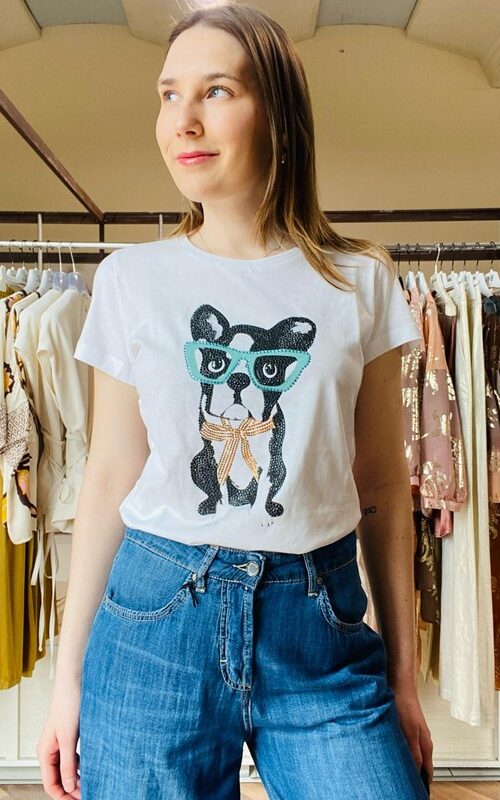 IM 70 T-shirt in cotone con disegno cane fashion