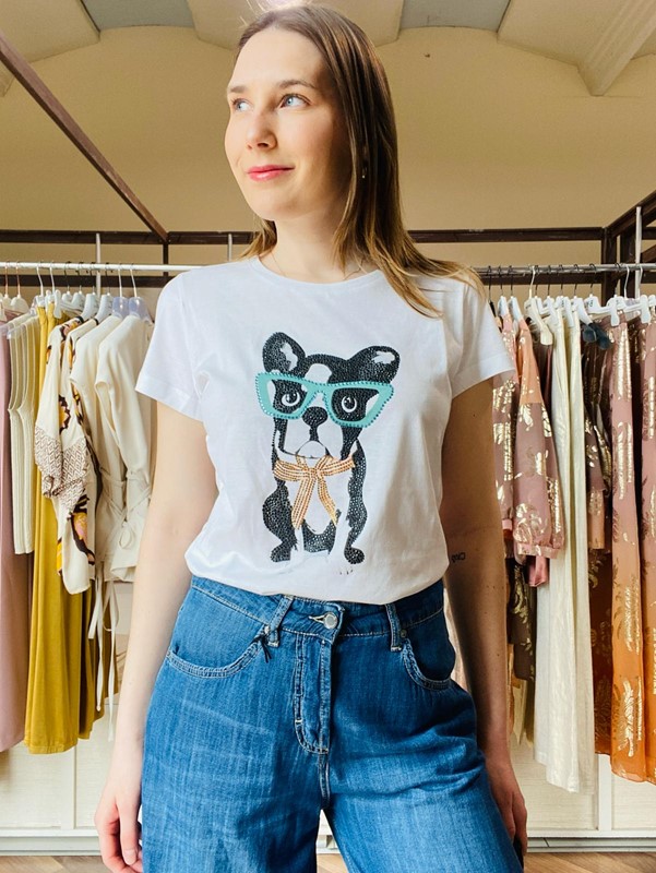IM 70 T-shirt in cotone con disegno cane fashion