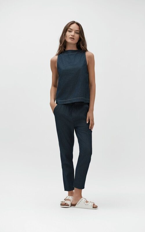 WHITE WISE Pantalone in chambray con coulisse gamba asciutta