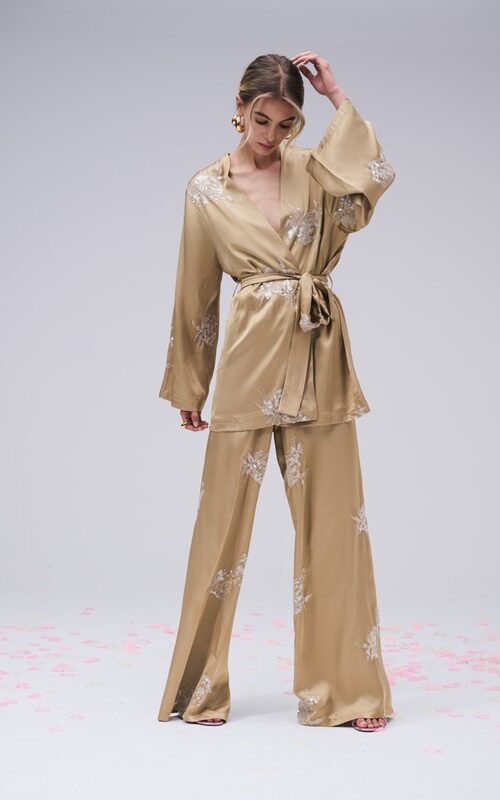 H2O Giacca stile kimona con fusciacca con ricamo in paillettes