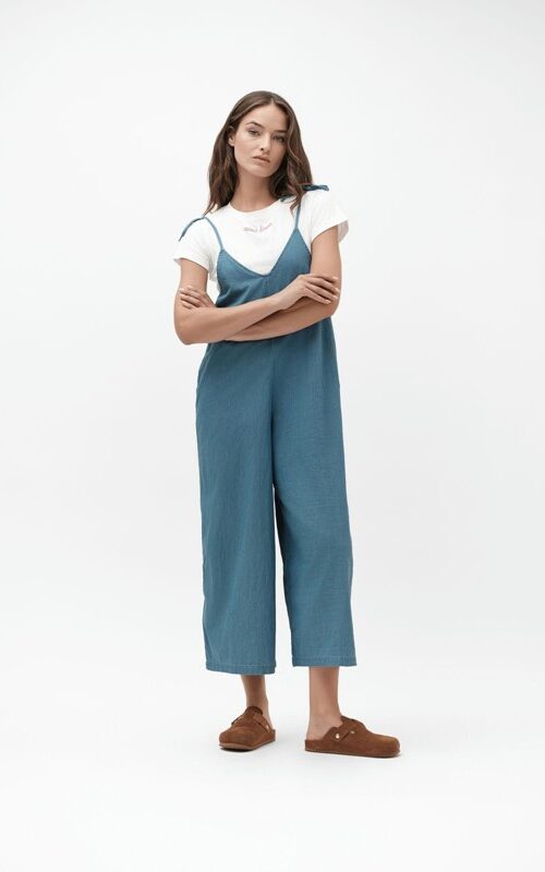 WHITE WISE Tuta in chambray a bretellina con fiocco