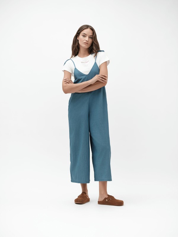 WHITE WISE Tuta in chambray a bretellina con fiocco
