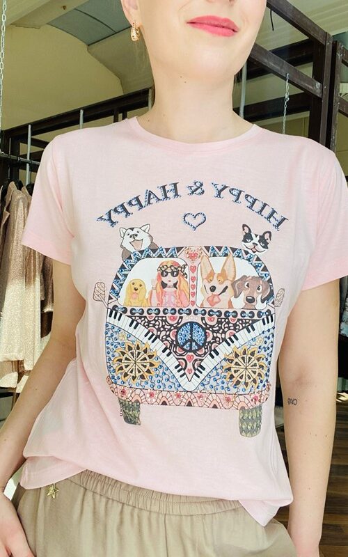 LUCKYLU T-shirt m/m con stampa pulmino&amici