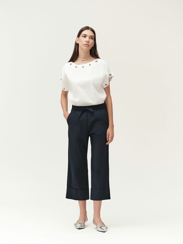 WHITE WISE Prova di dscrizione di articolo pantalone con coulisse e ris