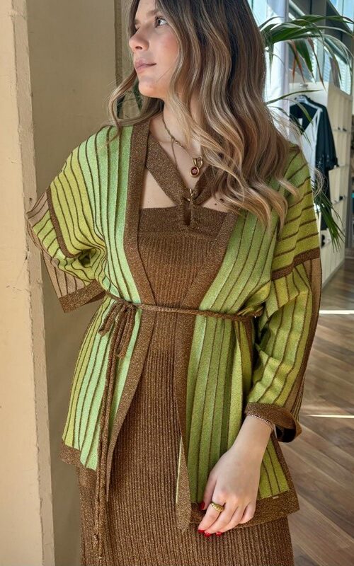 AGGÉL Giacca kimono in maglia con cintura in lurex