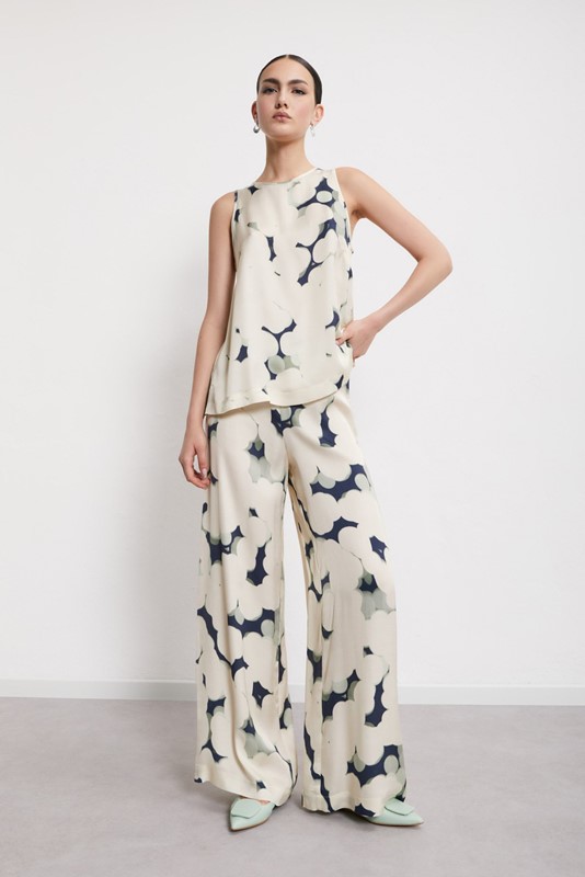 OTTOD'AME Pantalone palazzo in viscosa stampata
