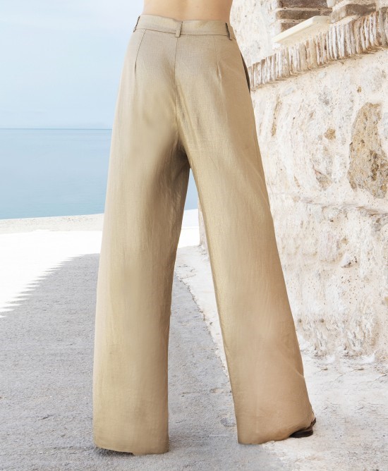 AGGÉL Pantalone spalmato glitter ampio con cintura